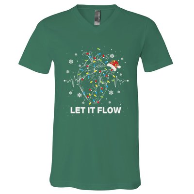 Funny Let It Flow Anatomy Heart Cardiac Nurse Santa Hat Xmas V-Neck T-Shirt