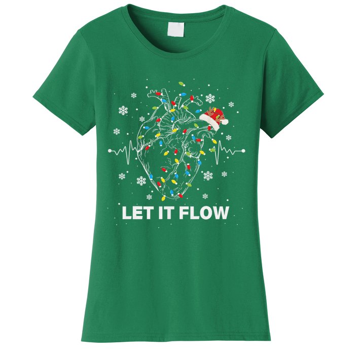 Funny Let It Flow Anatomy Heart Cardiac Nurse Santa Hat Xmas Women's T-Shirt