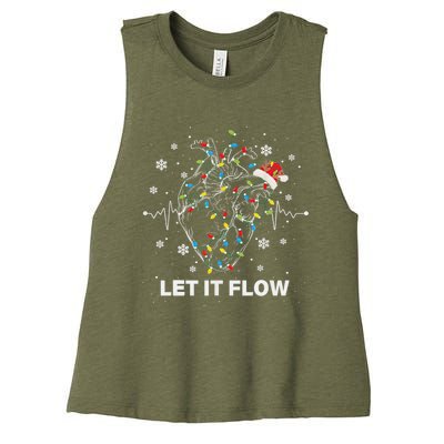 Funny Let It Flow Anatomy Heart Cardiac Nurse Santa Hat Xmas Women's Racerback Cropped Tank