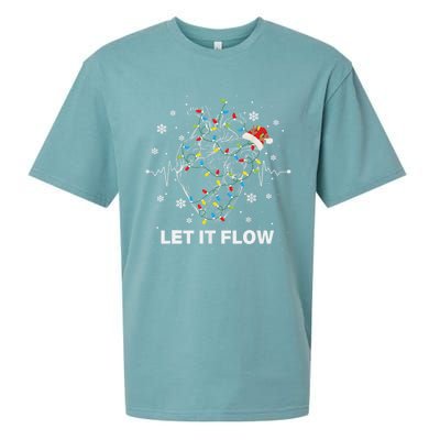 Funny Let It Flow Anatomy Heart Cardiac Nurse Santa Hat Xmas Sueded Cloud Jersey T-Shirt