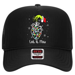 Funny Let It Flow Anatomy Heart Cardiac Nurse Santa Hat Xmas High Crown Mesh Back Trucker Hat