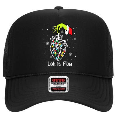 Funny Let It Flow Anatomy Heart Cardiac Nurse Santa Hat Xmas High Crown Mesh Back Trucker Hat