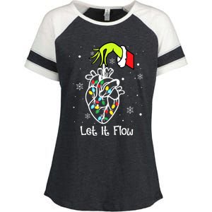 Funny Let It Flow Anatomy Heart Cardiac Nurse Santa Hat Xmas Enza Ladies Jersey Colorblock Tee