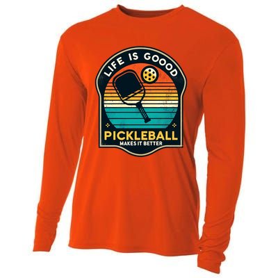 Funny Life Is Goood Pickleball Makes It Better Retro Mother Meaningful Gift Cooling Performance Long Sleeve Crew