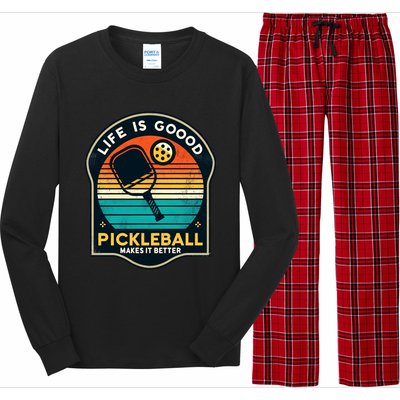 Funny Life Is Goood Pickleball Makes It Better Retro Mother Meaningful Gift Long Sleeve Pajama Set