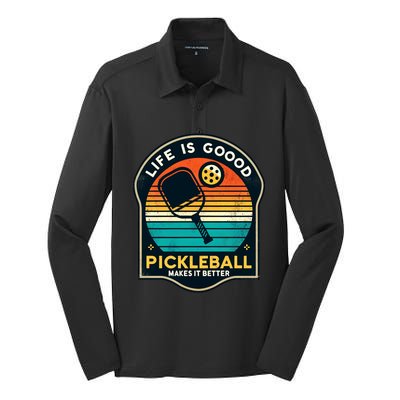 Funny Life Is Goood Pickleball Makes It Better Retro Mother Meaningful Gift Silk Touch Performance Long Sleeve Polo