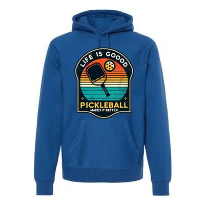 Funny Life Is Goood Pickleball Makes It Better Retro Mother Meaningful Gift Premium Hoodie