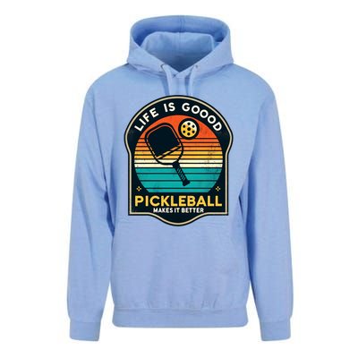 Funny Life Is Goood Pickleball Makes It Better Retro Mother Meaningful Gift Unisex Surf Hoodie