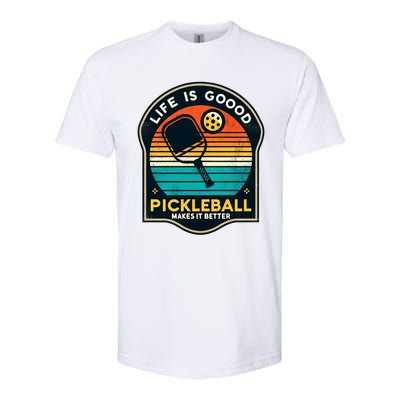 Funny Life Is Goood Pickleball Makes It Better Retro Mother Meaningful Gift Softstyle CVC T-Shirt