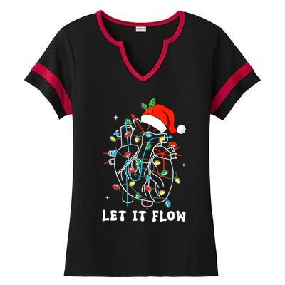 Funny Let It Flow Anatomy Heart Cardiac Nurse Santa Hat Xmas Ladies Halftime Notch Neck Tee