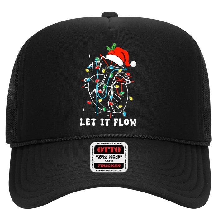 Funny Let It Flow Anatomy Heart Cardiac Nurse Santa Hat Xmas High Crown Mesh Back Trucker Hat