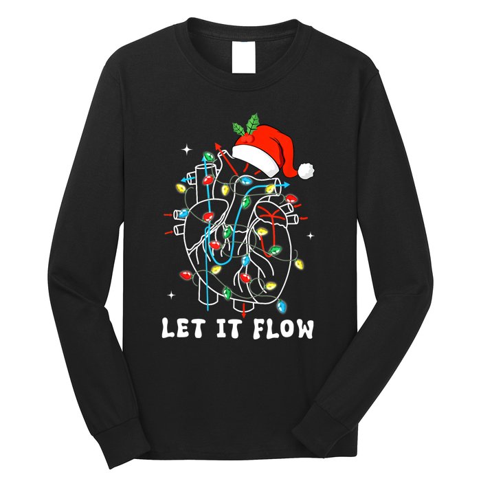 Funny Let It Flow Anatomy Heart Cardiac Nurse Santa Hat Xmas Long Sleeve Shirt