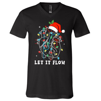 Funny Let It Flow Anatomy Heart Cardiac Nurse Santa Hat Xmas V-Neck T-Shirt