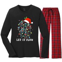 Funny Let It Flow Anatomy Heart Cardiac Nurse Santa Hat Xmas Women's Long Sleeve Flannel Pajama Set 