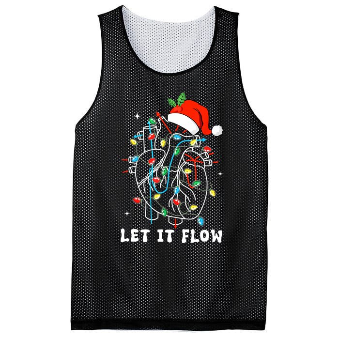 Funny Let It Flow Anatomy Heart Cardiac Nurse Santa Hat Xmas Mesh Reversible Basketball Jersey Tank