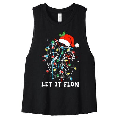 Funny Let It Flow Anatomy Heart Cardiac Nurse Santa Hat Xmas Women's Racerback Cropped Tank