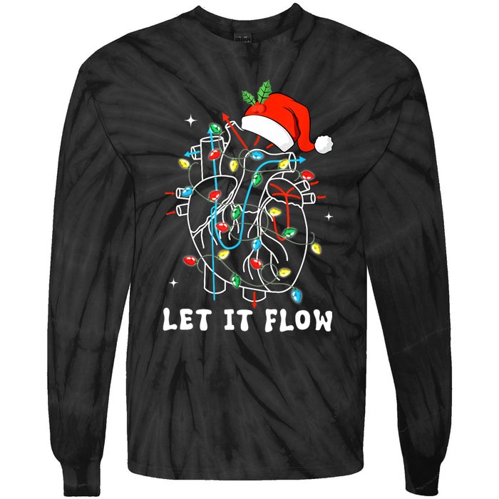 Funny Let It Flow Anatomy Heart Cardiac Nurse Santa Hat Xmas Tie-Dye Long Sleeve Shirt