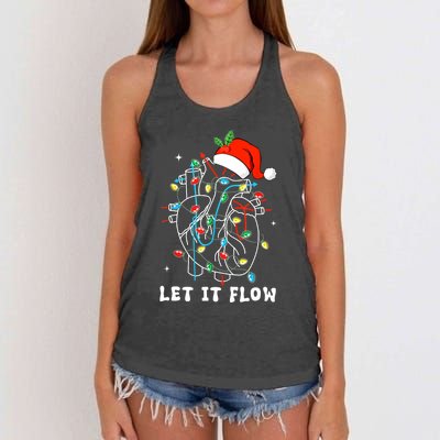 Funny Let It Flow Anatomy Heart Cardiac Nurse Santa Hat Xmas Women's Knotted Racerback Tank