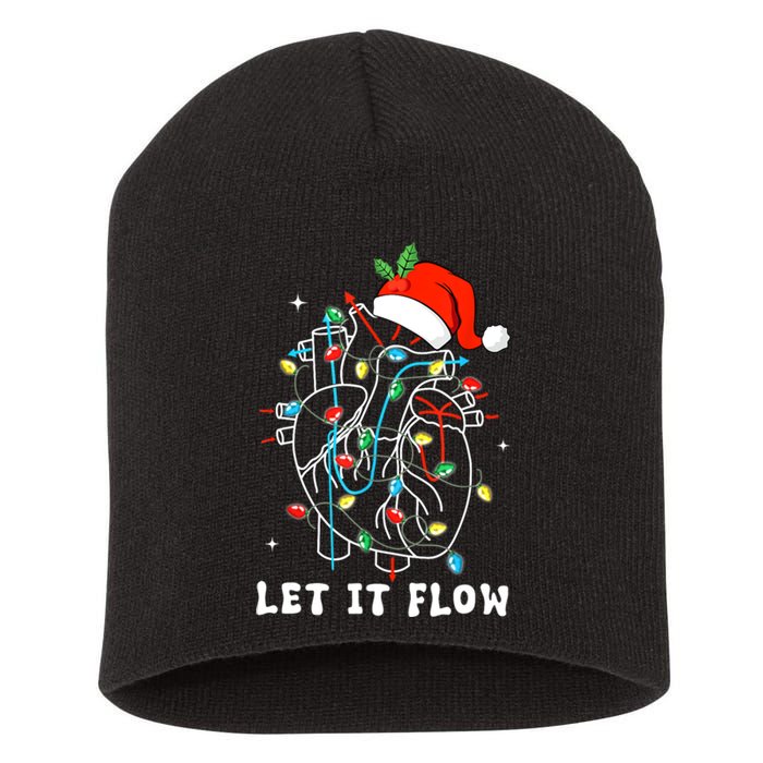 Funny Let It Flow Anatomy Heart Cardiac Nurse Santa Hat Xmas Short Acrylic Beanie