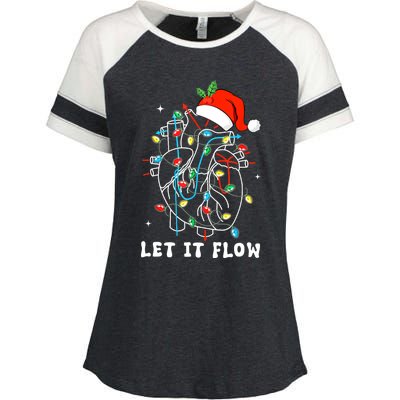 Funny Let It Flow Anatomy Heart Cardiac Nurse Santa Hat Xmas Enza Ladies Jersey Colorblock Tee