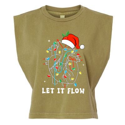 Funny Let It Flow Anatomy Heart Cardiac Nurse Santa Hat Xmas Garment-Dyed Women's Muscle Tee