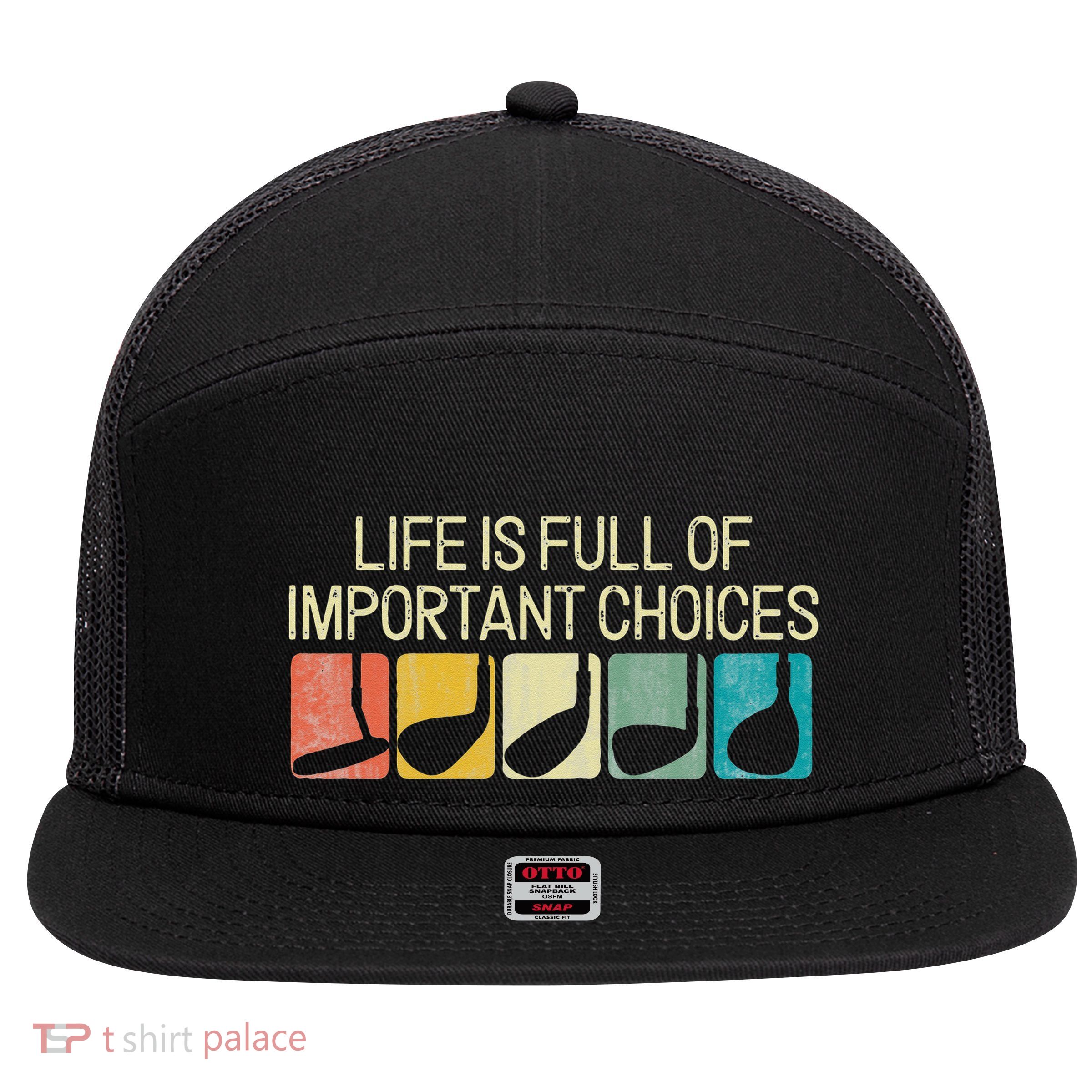 Funny Life Is Full Of Important Choices Vintage Golf Golfer 7 Panel Mesh Trucker Snapback Hat