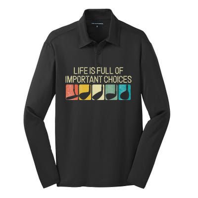 Funny Life Is Full Of Important Choices Vintage Golf Golfer Silk Touch Performance Long Sleeve Polo