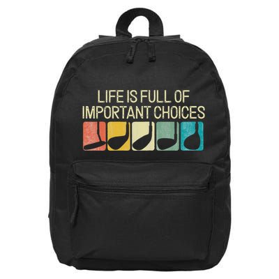 Funny Life Is Full Of Important Choices Vintage Golf Golfer 16 in Basic Backpack