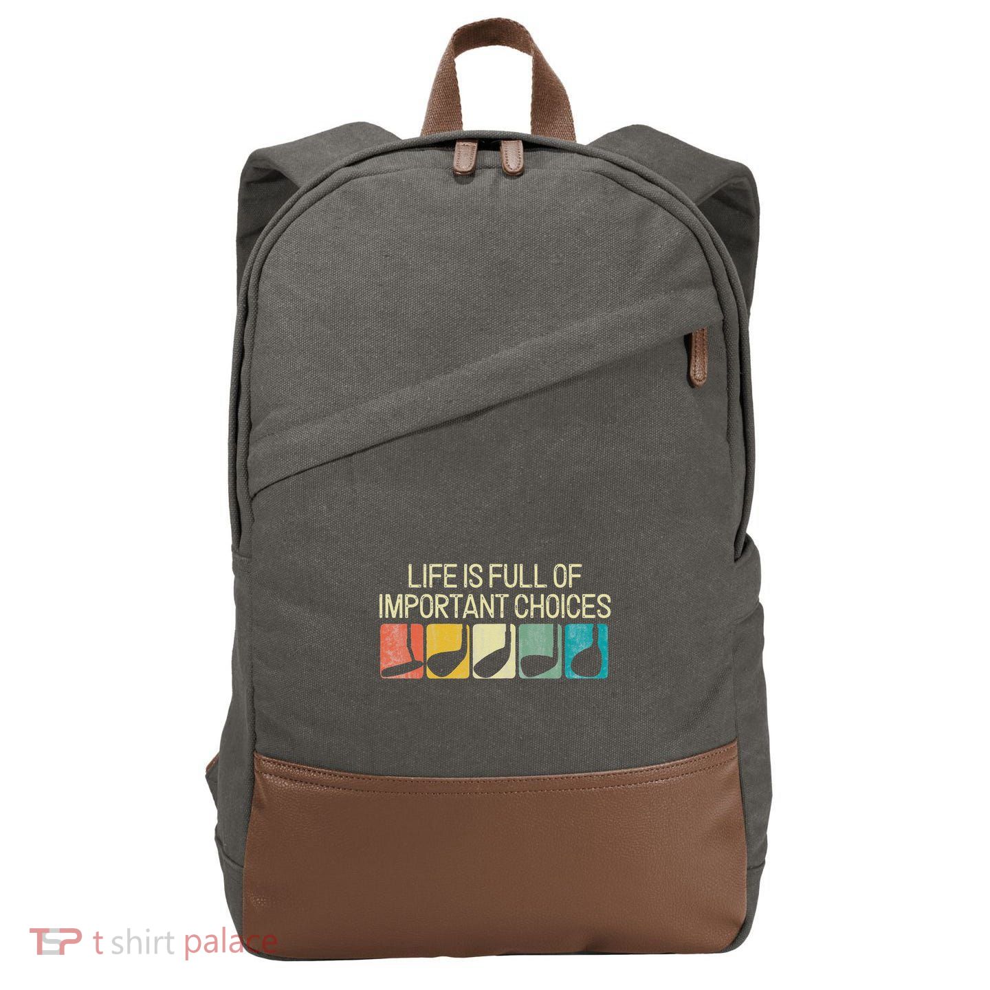 Funny Life Is Full Of Important Choices Vintage Golf Golfer Cotton Canvas Backpack