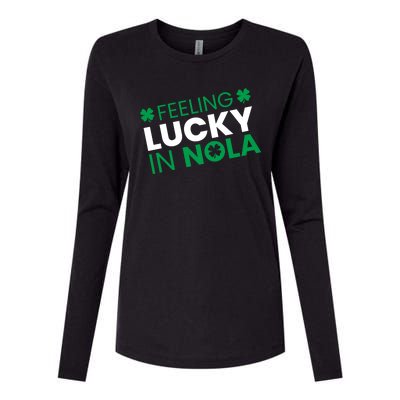 Feeling Lucky In Nola Funny St Patricks Day Womens Cotton Relaxed Long Sleeve T-Shirt