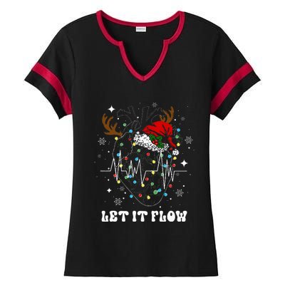 Funny Let It Flow Anatomy Heart Cardiac Nurse Santa Hat Xmas Ladies Halftime Notch Neck Tee