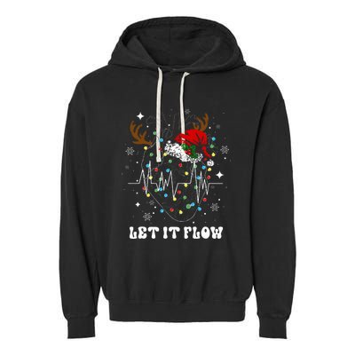 Funny Let It Flow Anatomy Heart Cardiac Nurse Santa Hat Xmas Garment-Dyed Fleece Hoodie