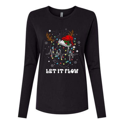 Funny Let It Flow Anatomy Heart Cardiac Nurse Santa Hat Xmas Womens Cotton Relaxed Long Sleeve T-Shirt