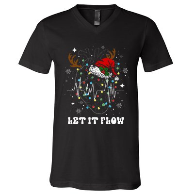 Funny Let It Flow Anatomy Heart Cardiac Nurse Santa Hat Xmas V-Neck T-Shirt