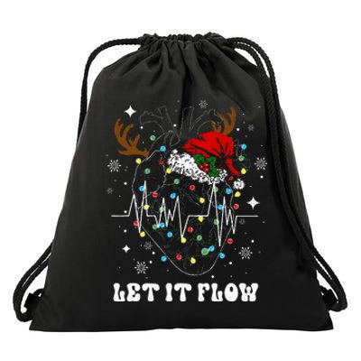 Funny Let It Flow Anatomy Heart Cardiac Nurse Santa Hat Xmas Drawstring Bag