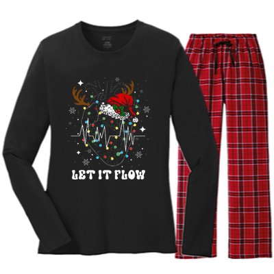 Funny Let It Flow Anatomy Heart Cardiac Nurse Santa Hat Xmas Women's Long Sleeve Flannel Pajama Set 