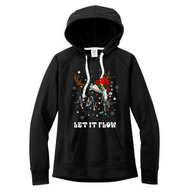 Funny Let It Flow Anatomy Heart Cardiac Nurse Santa Hat Xmas Women's Fleece Hoodie