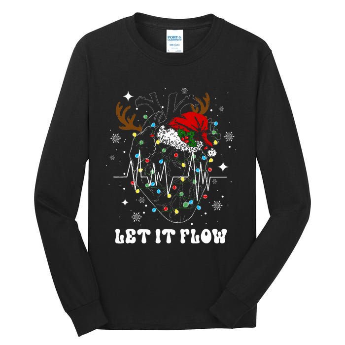 Funny Let It Flow Anatomy Heart Cardiac Nurse Santa Hat Xmas Tall Long Sleeve T-Shirt