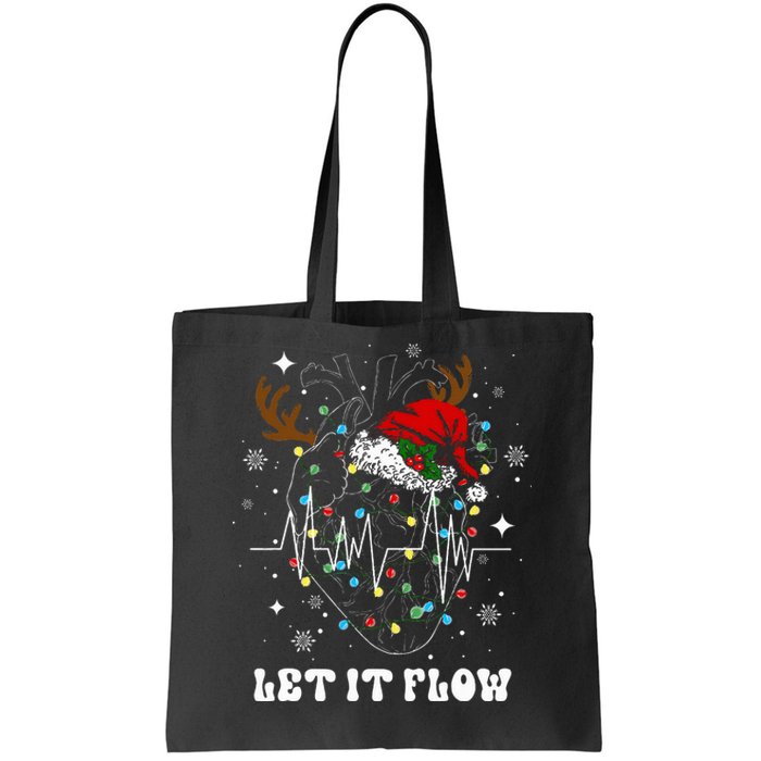 Funny Let It Flow Anatomy Heart Cardiac Nurse Santa Hat Xmas Tote Bag