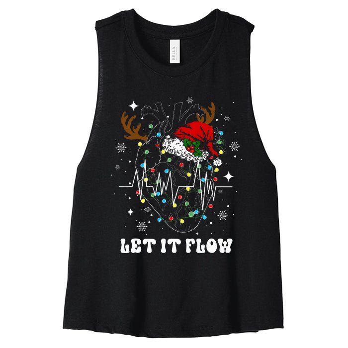 Funny Let It Flow Anatomy Heart Cardiac Nurse Santa Hat Xmas Women's Racerback Cropped Tank