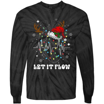 Funny Let It Flow Anatomy Heart Cardiac Nurse Santa Hat Xmas Tie-Dye Long Sleeve Shirt