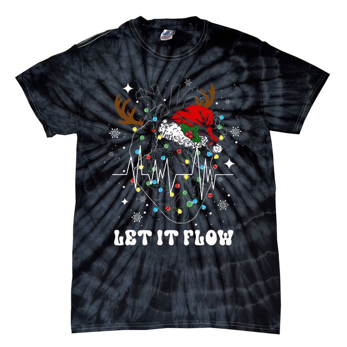 Funny Let It Flow Anatomy Heart Cardiac Nurse Santa Hat Xmas Tie-Dye T-Shirt