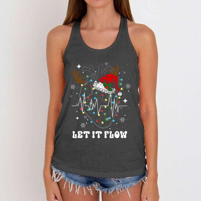 Funny Let It Flow Anatomy Heart Cardiac Nurse Santa Hat Xmas Women's Knotted Racerback Tank