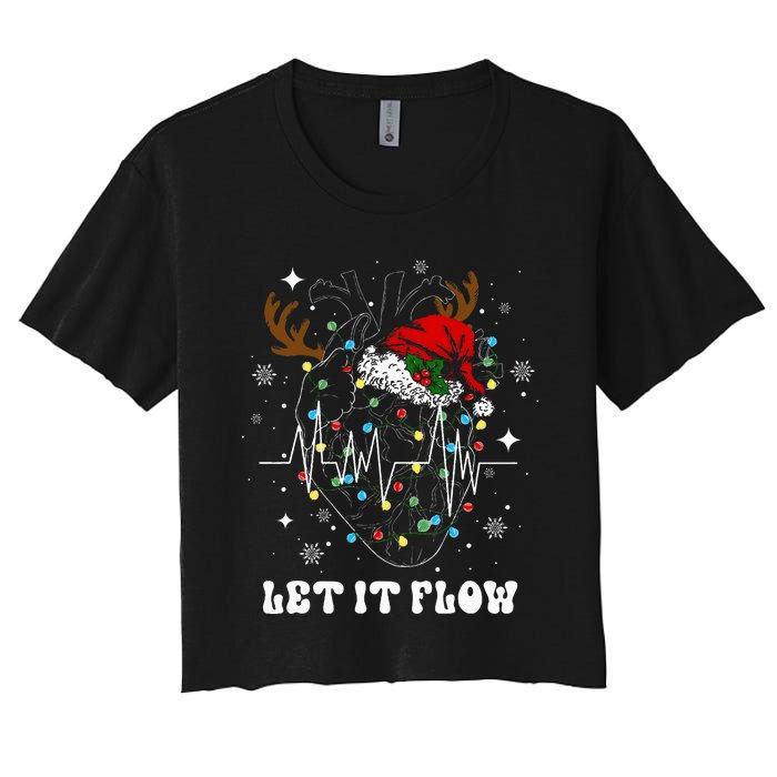 Funny Let It Flow Anatomy Heart Cardiac Nurse Santa Hat Xmas Women's Crop Top Tee