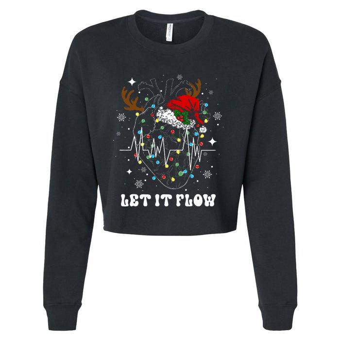 Funny Let It Flow Anatomy Heart Cardiac Nurse Santa Hat Xmas Cropped Pullover Crew