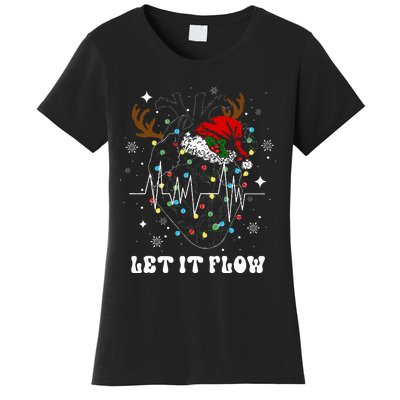 Funny Let It Flow Anatomy Heart Cardiac Nurse Santa Hat Xmas Women's T-Shirt