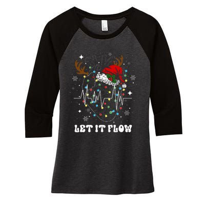 Funny Let It Flow Anatomy Heart Cardiac Nurse Santa Hat Xmas Women's Tri-Blend 3/4-Sleeve Raglan Shirt