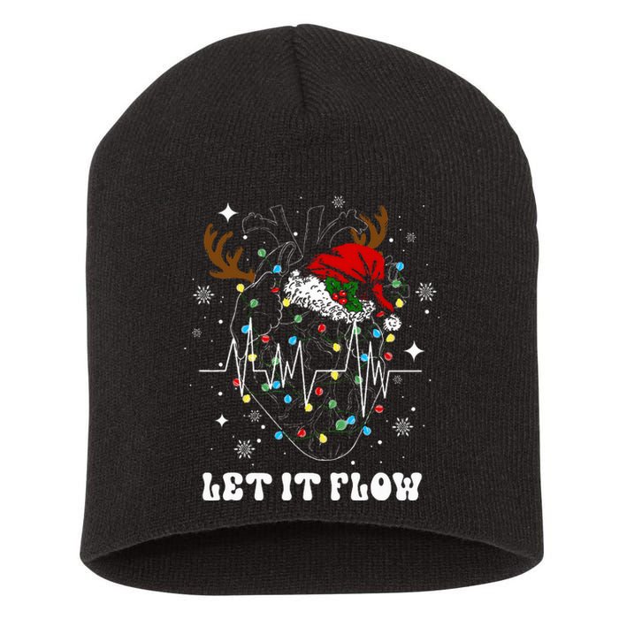 Funny Let It Flow Anatomy Heart Cardiac Nurse Santa Hat Xmas Short Acrylic Beanie