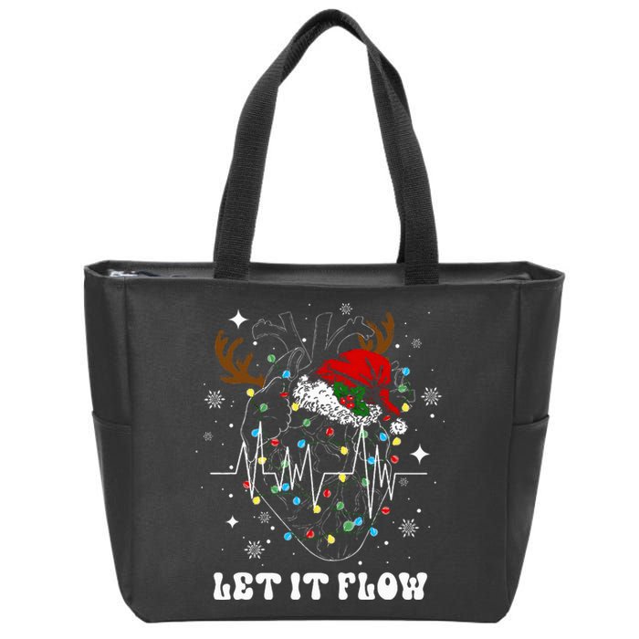 Funny Let It Flow Anatomy Heart Cardiac Nurse Santa Hat Xmas Zip Tote Bag