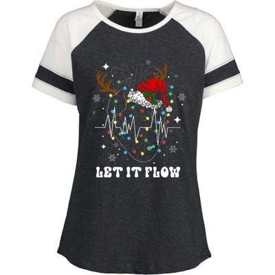 Funny Let It Flow Anatomy Heart Cardiac Nurse Santa Hat Xmas Enza Ladies Jersey Colorblock Tee